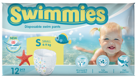 MOLTEX Swimmies S (4-9 kg) peldēšanas autiņbiksītes, 12 gab.