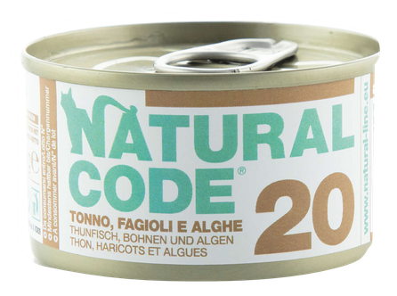 NATURAL CODE 20 Tuna, Beans And Seaweeds canned food for cats, 85 g