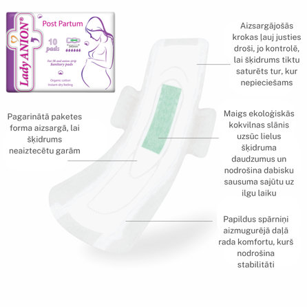 LADY ANION Post Partum pads, 10 pcs.