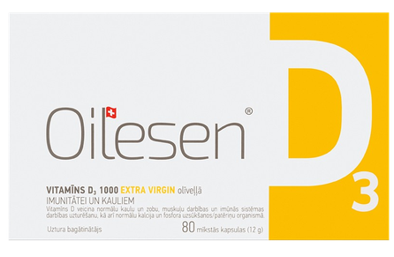 OILESEN  VITAMĪNS D3 1000SV mīkstās kapsulas, 80 gab.