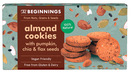 THE BEGINNINGS Almond with pumpkin, chia and flaxseeds cookies, 80 g