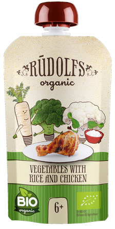 RŪDOLFS Овощи С Рисом И Курицей БИО 6+ пюре, 110 г