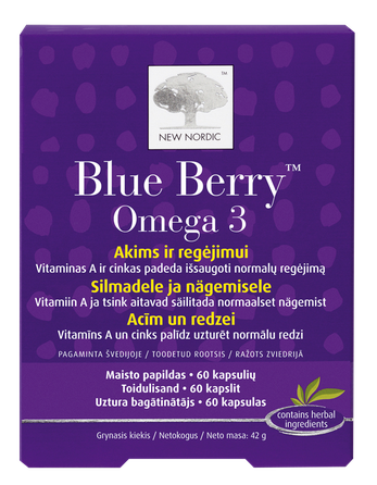 NEW NORDIC Blue Berry Omega 3 kapsulas, 60 gab.