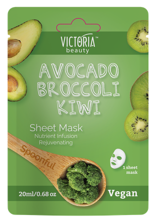 VICTORIA BEAUTY Spoonful Avocado, Broccoli, Kiwi auduma sejas maska, 1 gab.