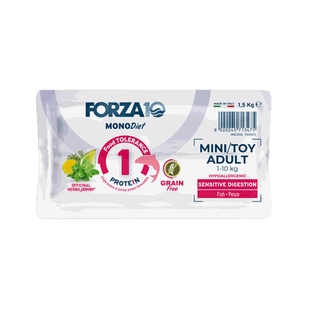 FORZA10 Monodiet Sensitive Digestion Mini/Toy Adult Ar Zivi, Suņiem sausā barība, 1.5 kg