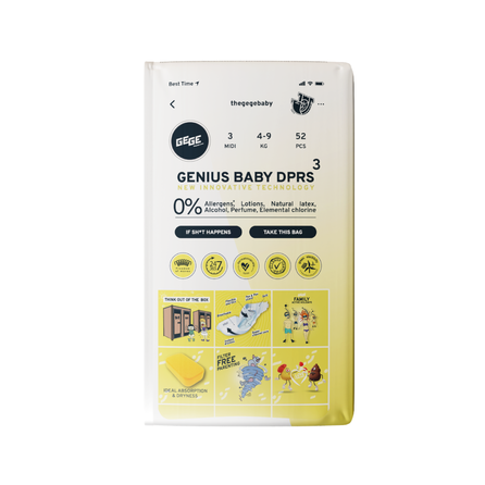 GEGE Genius Baby DPRS (4-9 kg) Midi 3 autiņbiksītes, 52 gab.