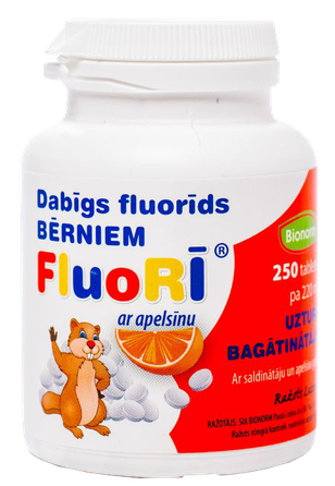 FLUORĪ 220 мг со вкусом апельсина таблетки, 250 шт.