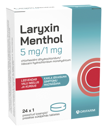 LARYXIN Menthol 5mg/1mg sūkājamās tabletes, 24 gab.