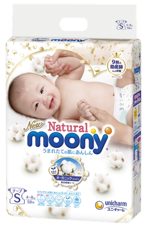 MOONY Natural S (4-8kg) autiņbiksītes, 58 gab.