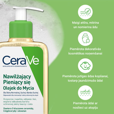 CERAVE For Face And Body With Ceramides Moisturising attīroša eļļa, 236 ml