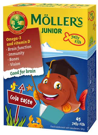 MOLLERS Junior (kolas garša) želejas zivtiņas, 45 gab.