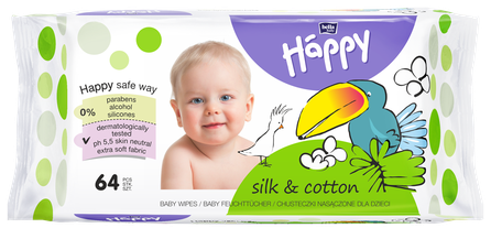 HAPPY   Silk & Cotton mitrās salvetes, 64 gab.