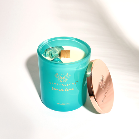CRYSTALLOVE Amazonite Soy Candle & Lemon Lime scented candle, 400 g