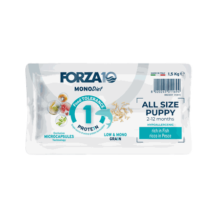 FORZA10 Monodiet All Size Puppy Ar Zivi, Suņiem sausā barība, 1.5 kg