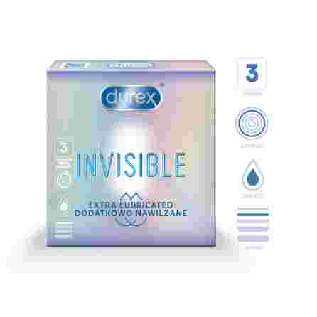 DUREX Invisible Extra Lubricated prezervatīvi, 3 gab.