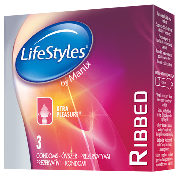 LIFESTYLES Ribbed prezervatīvi, 3 gab.