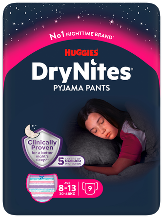 HUGGIES  DryNites For Girls 8-13 years diapers, 9 pcs.