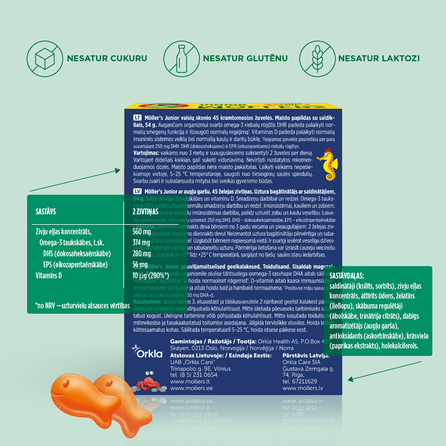 MOLLERS Junior Augļu Garšas želejas zivtiņas, 45 gab.