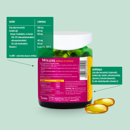 MOLLERS Omega-3 Cardio Zivju Eļļa kapsulas, 76 gab.