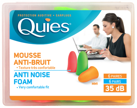 QUIES Colored Polyurethane Foam ear plugs, 12 pcs.