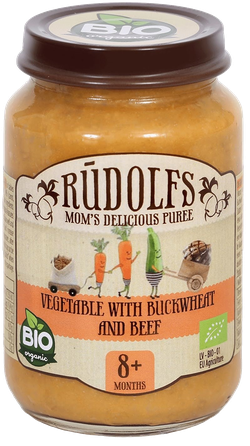 RŪDOLFS Овощи С Гречкой И Говядиной БИО 8+ пюре, 190 г