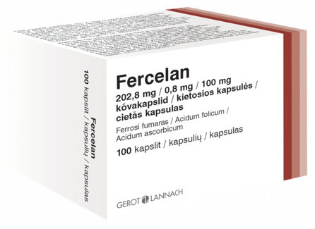 FERCELAN 202,8 mg/0,8 mg/100 mg cietās kapsulas, 100 gab.