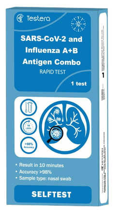 TESTERA Covid-19, A+B gripas tests, 1 gab.