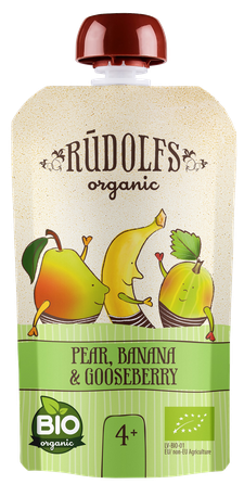 RŪDOLFS Груша, Банан, Крыжовник Органическое 4+ пюре, 110 г