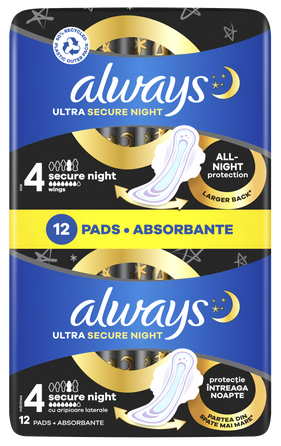 ALWAYS  Ultra Secure Night pads, 12 pcs.