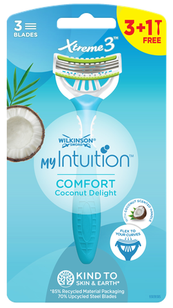 WILKINSON SWORD MyIntuition Comfort Coconut Delight Xtreme 3 vienreizlietojamie skuvekļi, 4 gab.