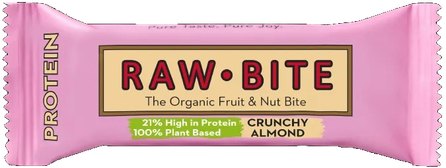 RAWBITE ar kraukšķīgām mandelēm, ekoloģisks, proteīna batoniņš, 45 g