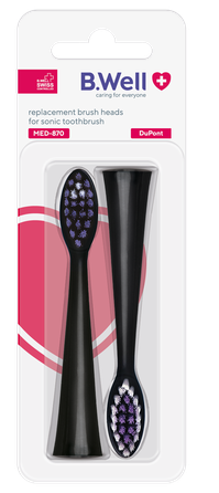 B.WELL Med-870, Black electric toothbrush heads, 2 pcs.