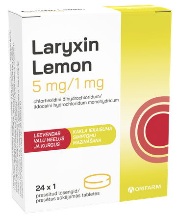 LARYXIN Lemon 5mg/1mg sūkājamās tabletes, 24 gab.