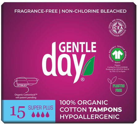 GENTLE DAY Super Plius Organic Cotton tampons, 15 pcs.