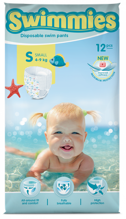 MOLTEX Swimmies S (4-9 kg) peldēšanas autiņbiksītes, 12 gab.