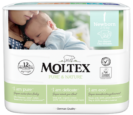 MOLTEX Eco Pure & Nature 1 (2-4 кг) подгузники, 22 шт.