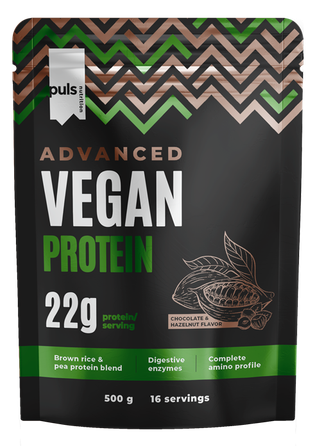 PULS NUTRITION Advanced Vegan Protein Chocolate & Hazelnut pulveris, 500 g