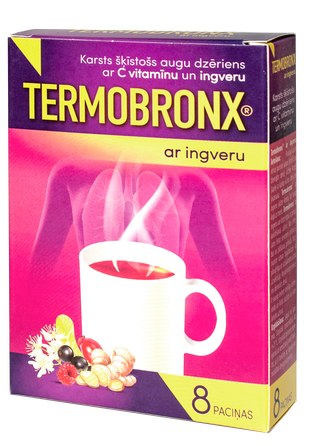 TERMOBRONX Ar Vitamīnu C Un Ingveru, Augu karstais dzēriens, 8 gab.
