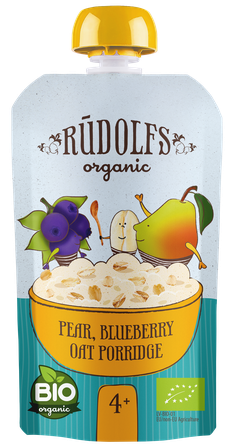RŪDOLFS Груша, Черника Органическая Овсяная 4+ каша, 110 г