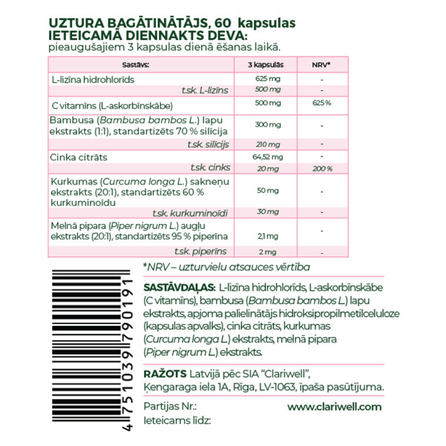 CLARIWELL Dermokler kapsulas, 60 gab.