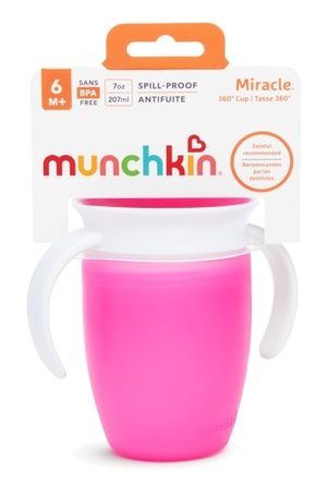 MUNCHKIN Miracle 360, pink, 6m+ mācību krūzīte, 207 ml