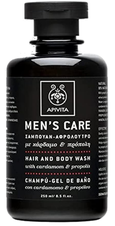 APIVITA Mens Care, Cardamom & Propolis šampūns un mazgāšanās līdzeklis, 250 ml