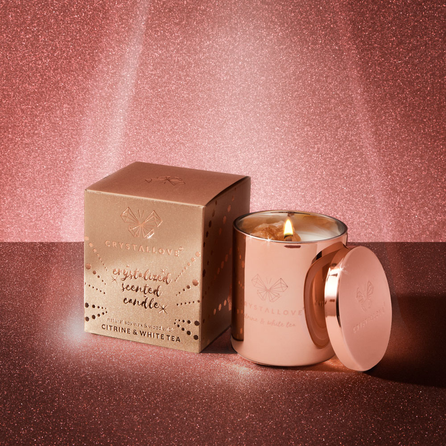 CRYSTALLOVE Citrine Soy Candle & White Tea scented candle, 1 pcs.