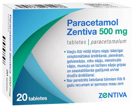 PARACETAMOL ZENTIVA 500 mg pills, 20 pcs.
