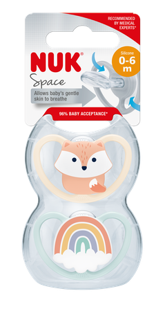 NUK Space (0-6 months), Silicone soother, 2 pcs.