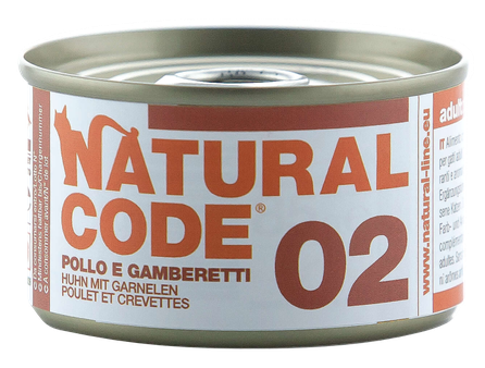 NATURAL CODE 02 Chicken And Shrimp canned food for cats, 85 g