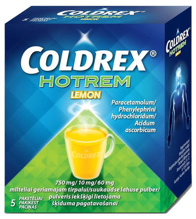 COLDREX  Lemon iekšķīgi lietojama šķīduma pagatavošanai pulveris, 5 gab.