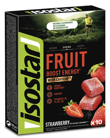 ISOSTAR Energy Fruit Boost Strawberry 10g želejas konfektes, 10 gab.