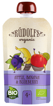 RŪDOLFS Яблоко, Банан, Черника Органическое 4+ пюре, 110 г