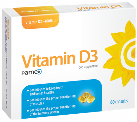 VITAMIN D3 Pamex 4000 IU kapsulas, 60 gab.